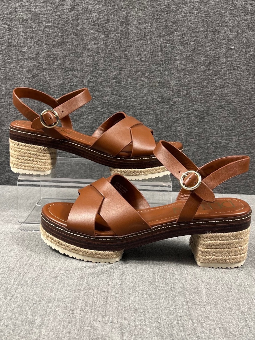 NWT Deltan Leather Block Heels 9.5 Buckle Ankle Strap Woven Hippie Festival